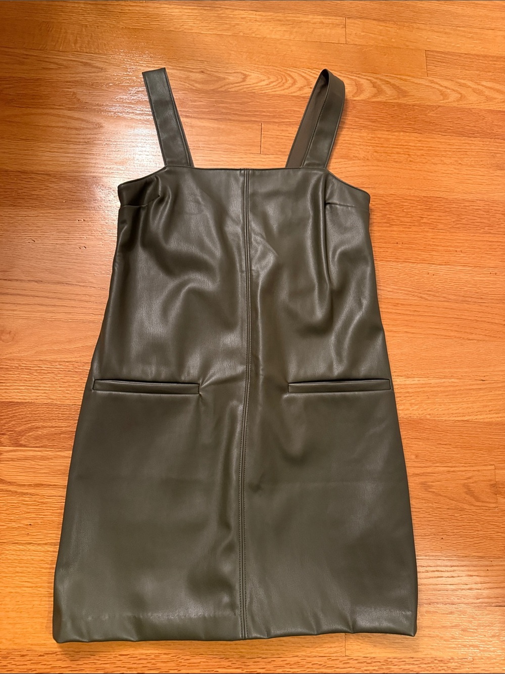 Abercrombie & Fitch Olive Faux Leather Pinafore Mini Dress